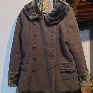 Hell Bunny Black Pea Coat with Faux Fur Trim